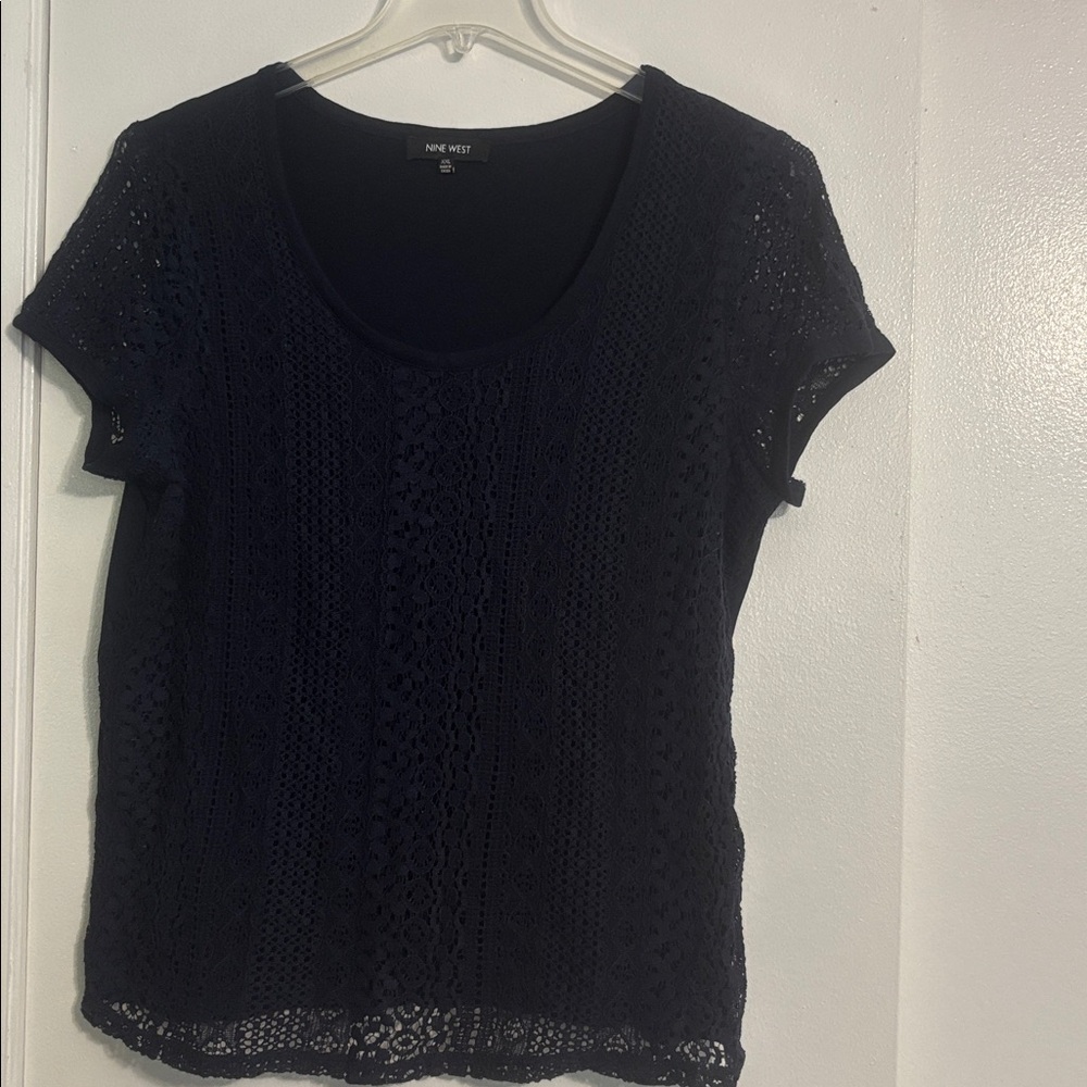 Nine West Navy Lace Knit Top
